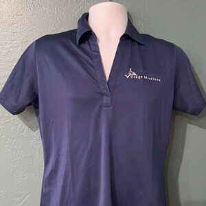 Women's Collared V-neck Short Sleeve Shirt - dark blue Size Medium