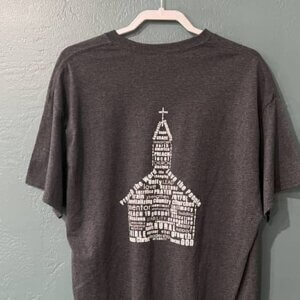 Unisex t-shirt with church word art on back - dark grey