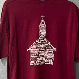 Unisex t-shirt with church word art on back - maroon